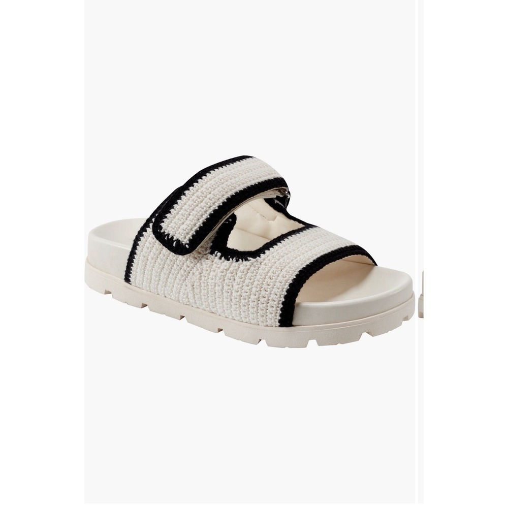 Marc Fisher LTD Brinleys Crochet Platform Slides Ivory Black Women's 9M NWT